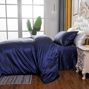 Twin SIZE Dark Sky BLUE double thick Satin Duvet Cover & LG Pillow Case